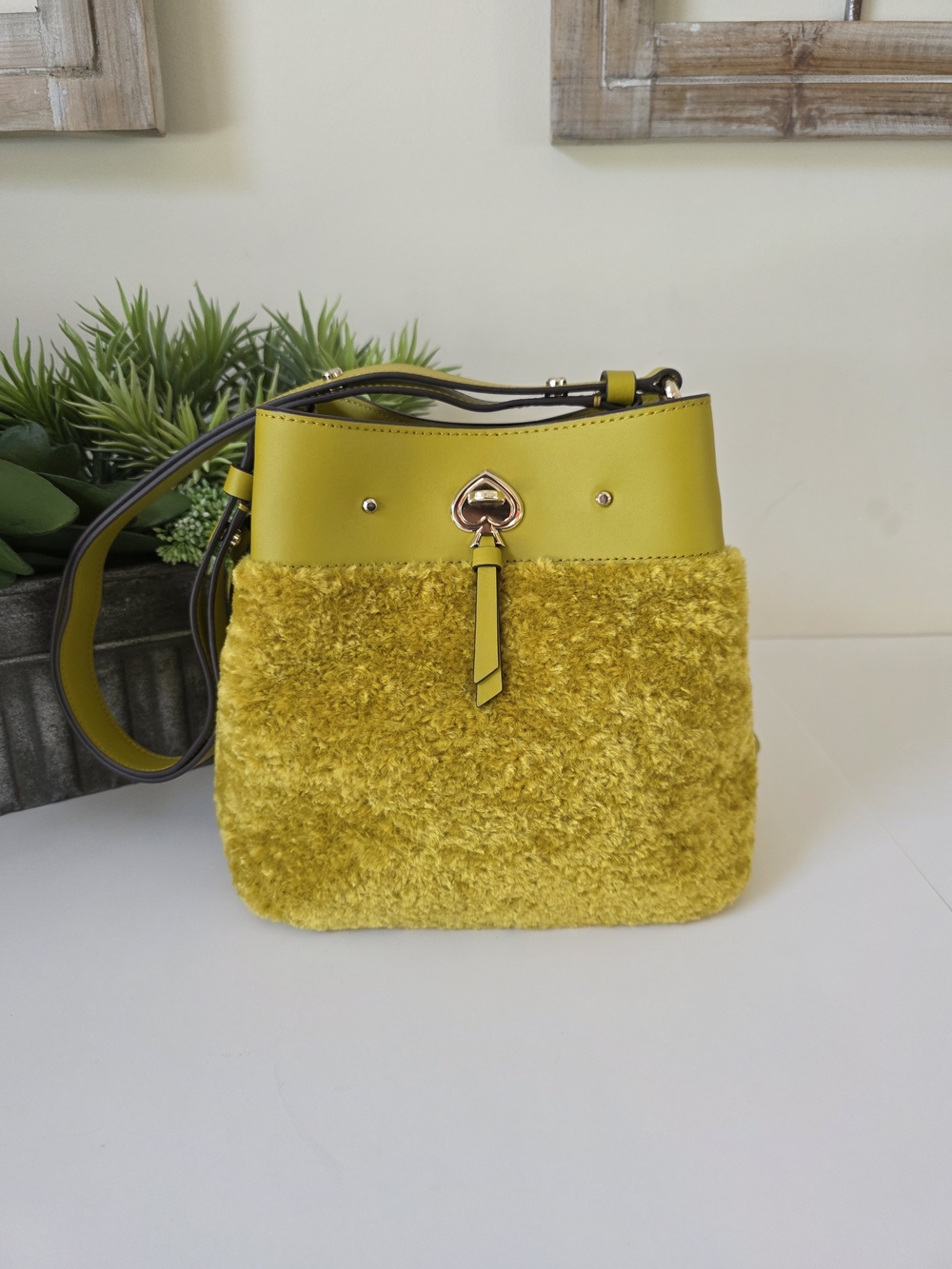 Kate Spade Yellow Shearling Bucket Bag - Picture 3 of 11